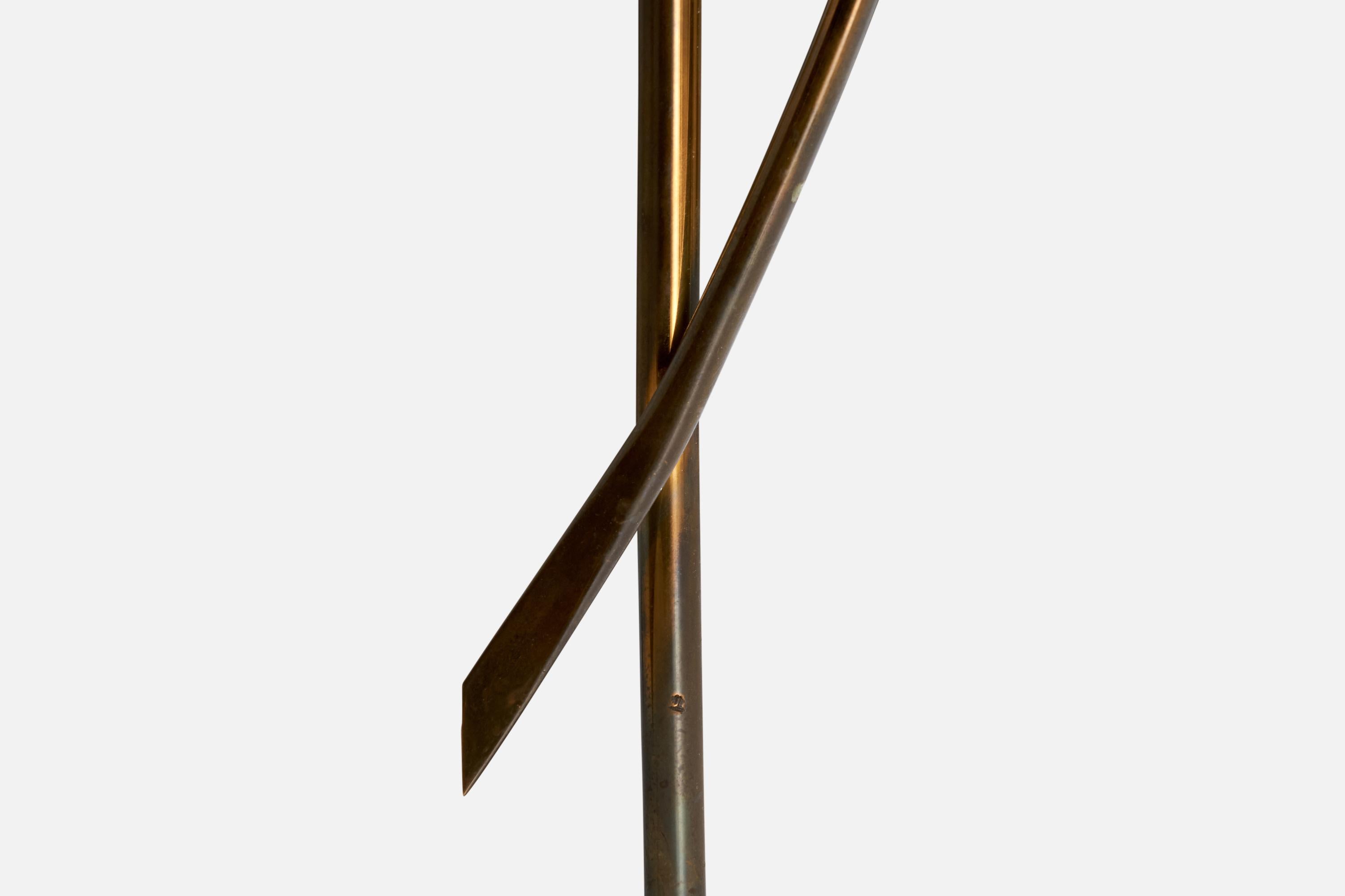 French Designer, Table Lamp, Brass, Metal, Fabric, France, 1950s For Sale 9