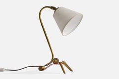 French Designer, Table Lamp, Brass, Metal, Fabric, France, 1950s