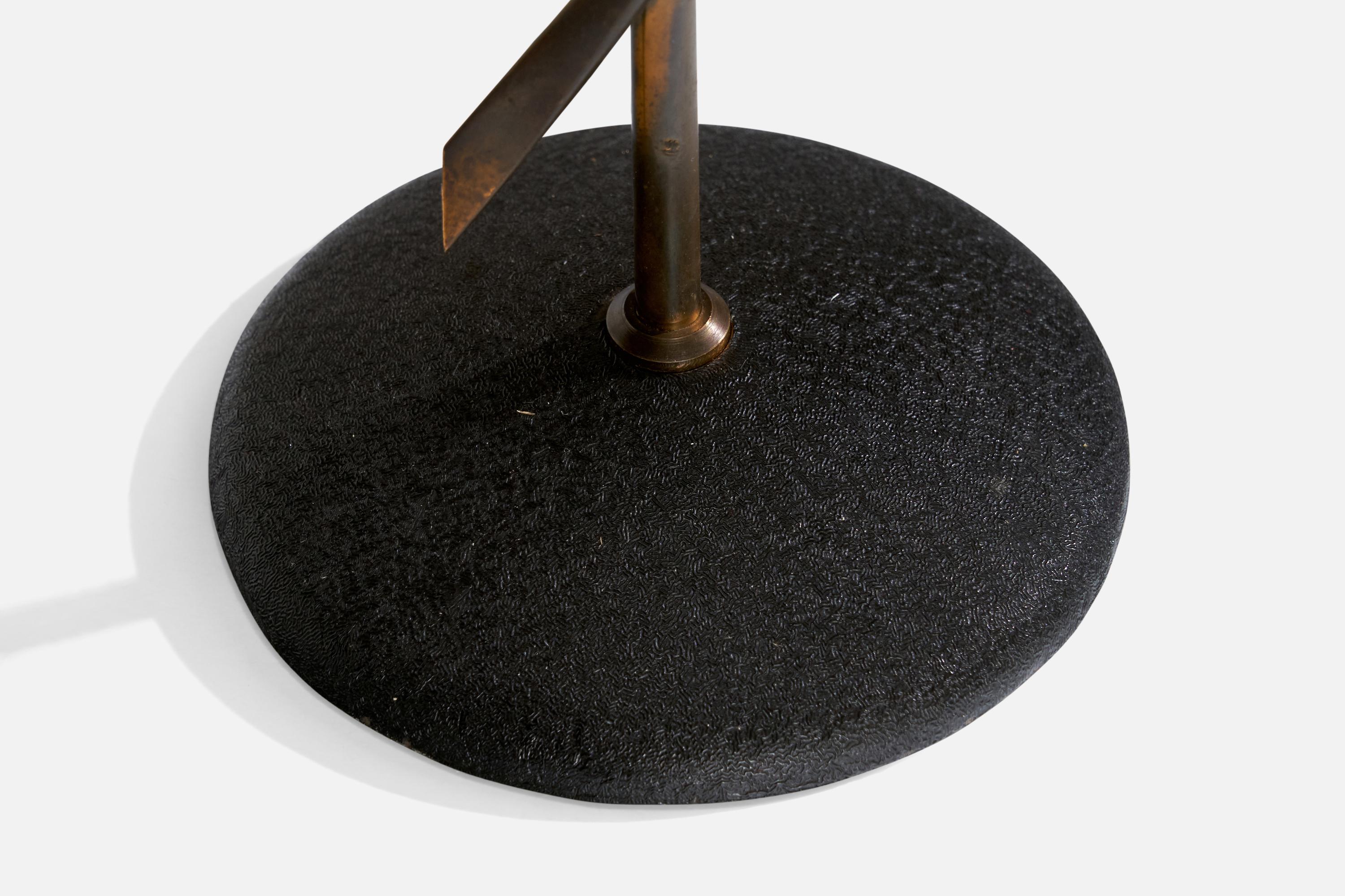 Mid-20th Century French Designer, Table Lamp, Brass, Metal, Fabric, France, 1950s For Sale
