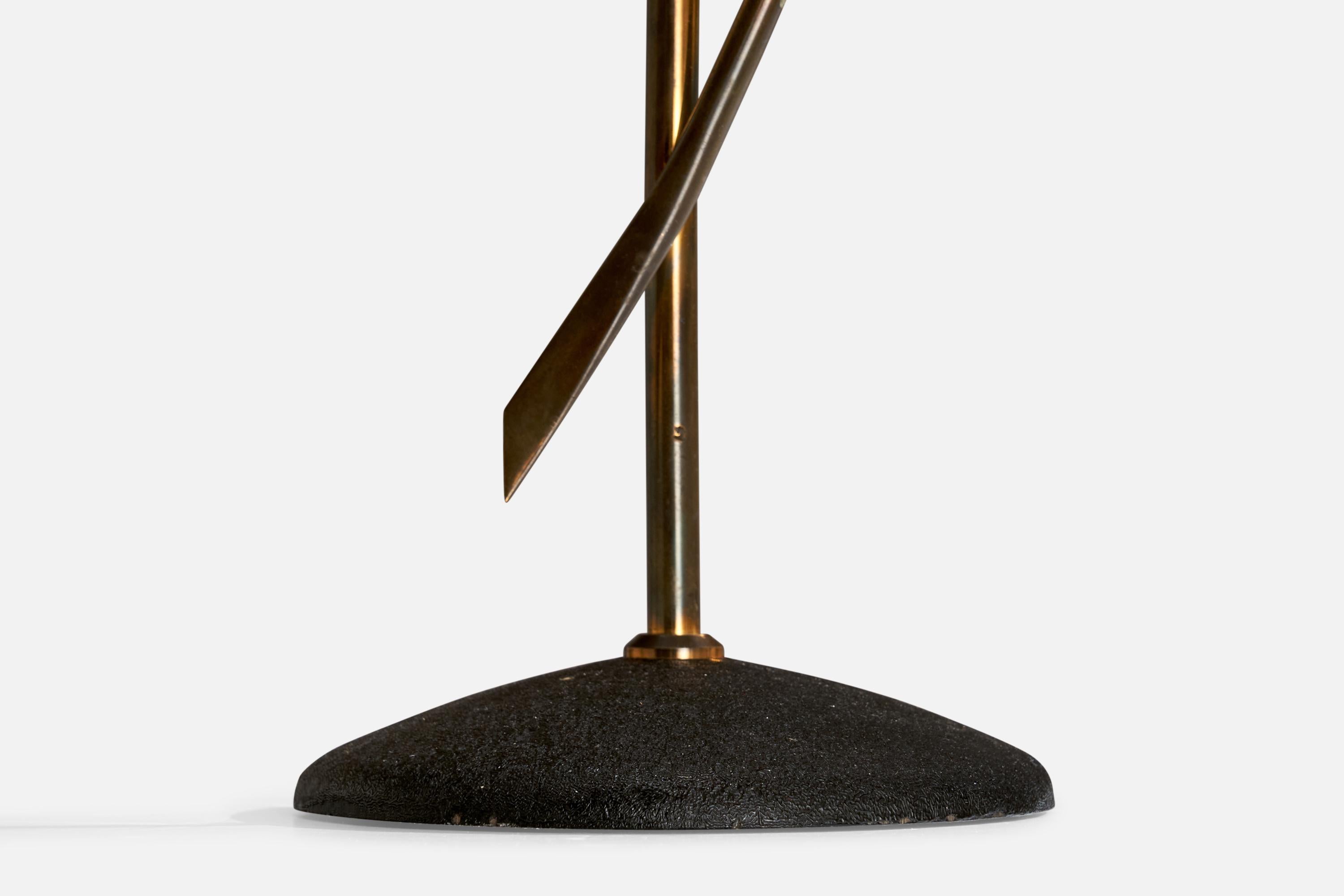 French Designer, Table Lamp, Brass, Metal, Fabric, France, 1950s For Sale 1
