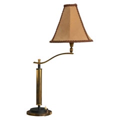 French Designer, Table Lamp, Brass, Metal, Fabric, France, 1950s