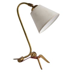 French Designer, Table Lamp, Brass, Metal, Fabric, France, 1950s