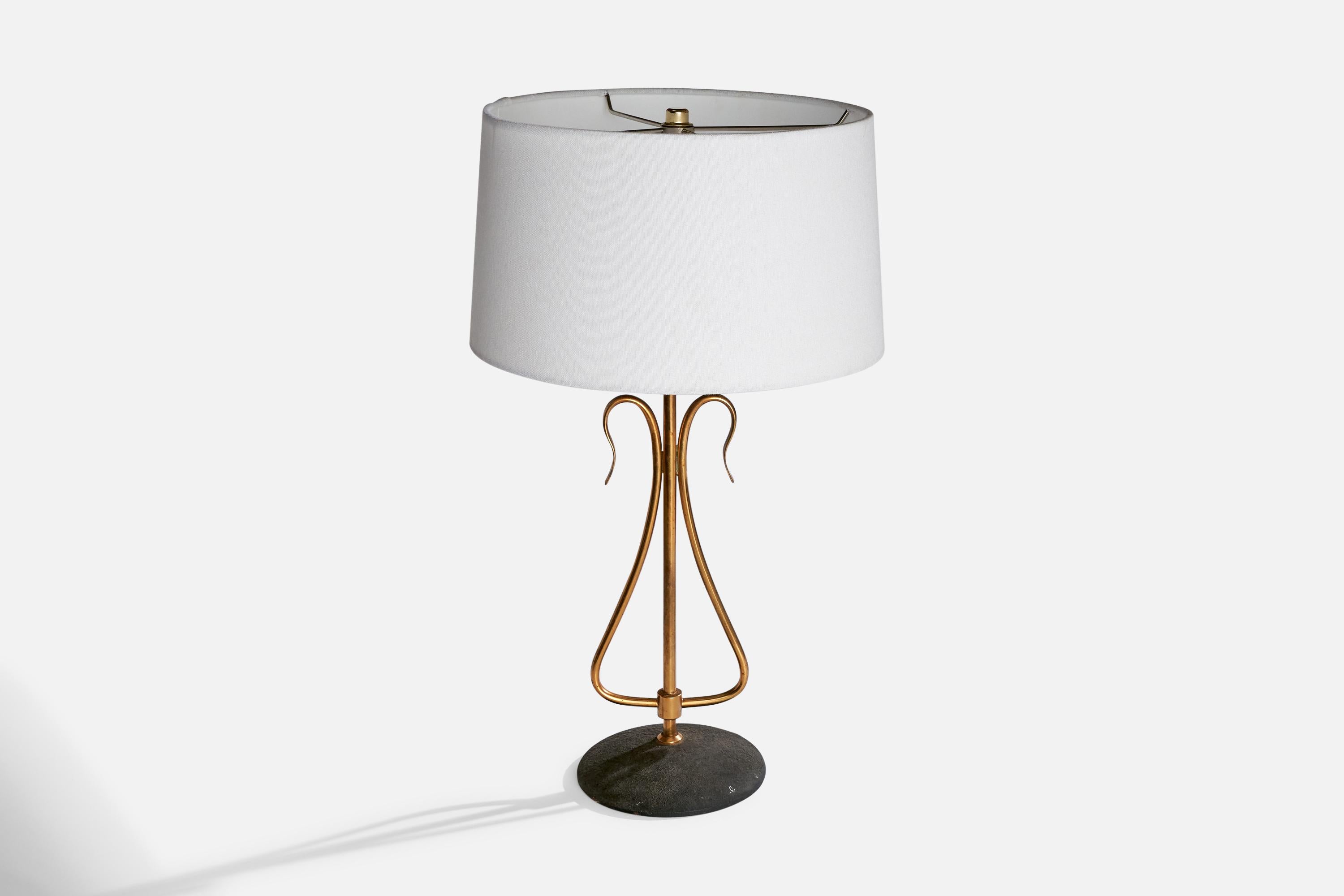 Mid-Century Modern French Designer, Table Lamp, Brass, Metal, France, 1950s For Sale