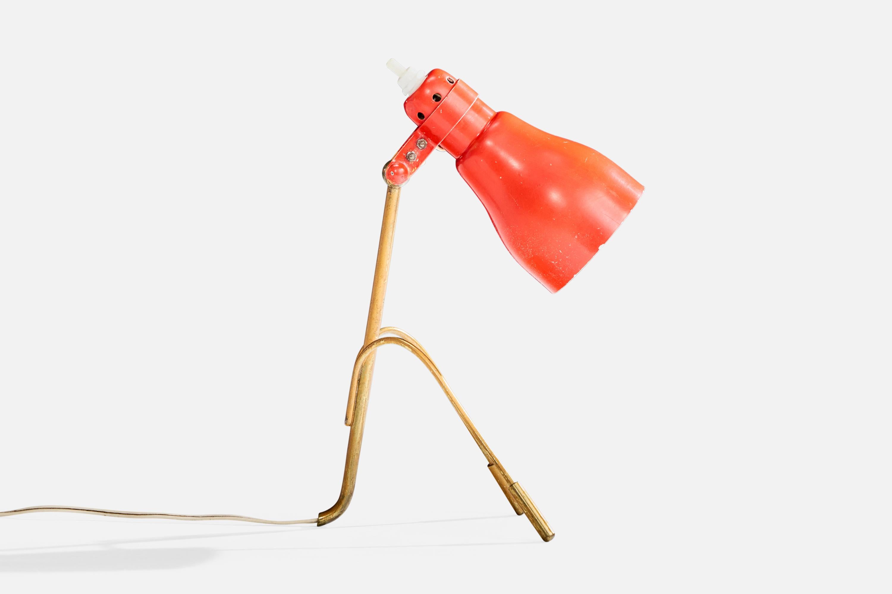 Mid-Century Modern Lampe de table de designer français, laiton, métal, France, années 1950 en vente