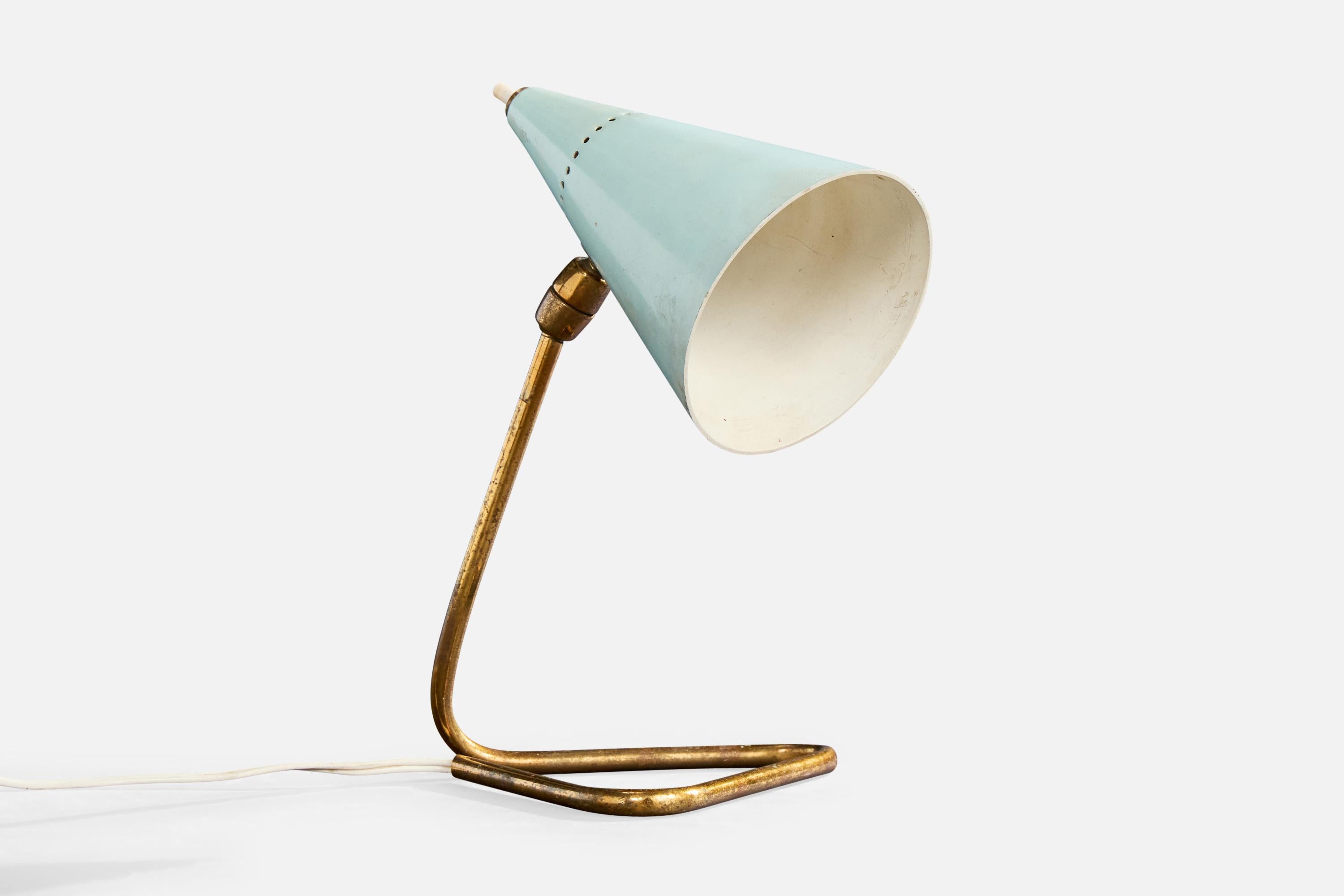 Französische Designerin, Tischlampe, Messing, Metall, Frankreich, 1950er Jahre (Moderne der Mitte des Jahrhunderts) im Angebot