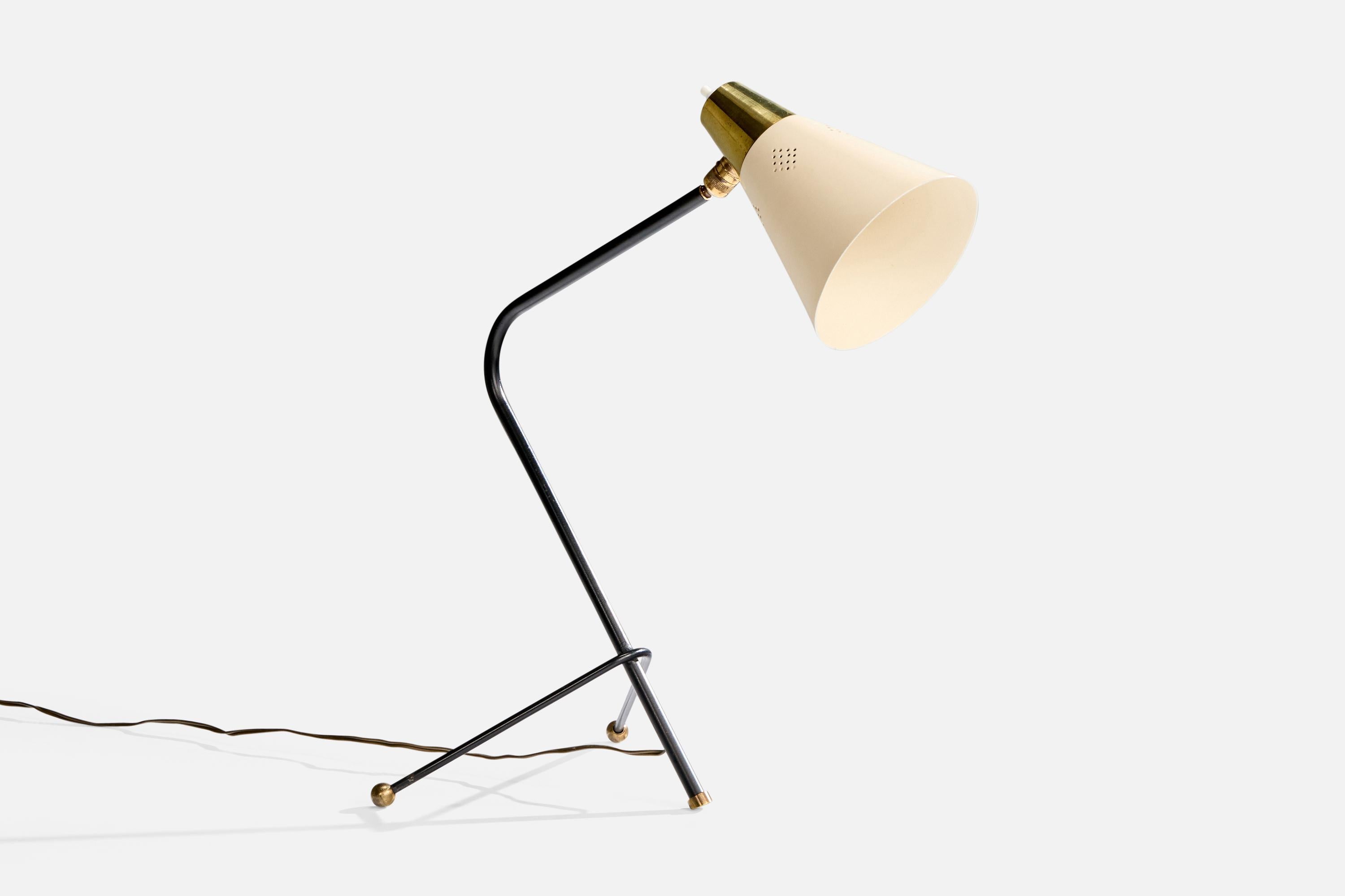 Francese Lampada da tavolo di design francese, ottone, metallo, Francia, anni '50 in vendita