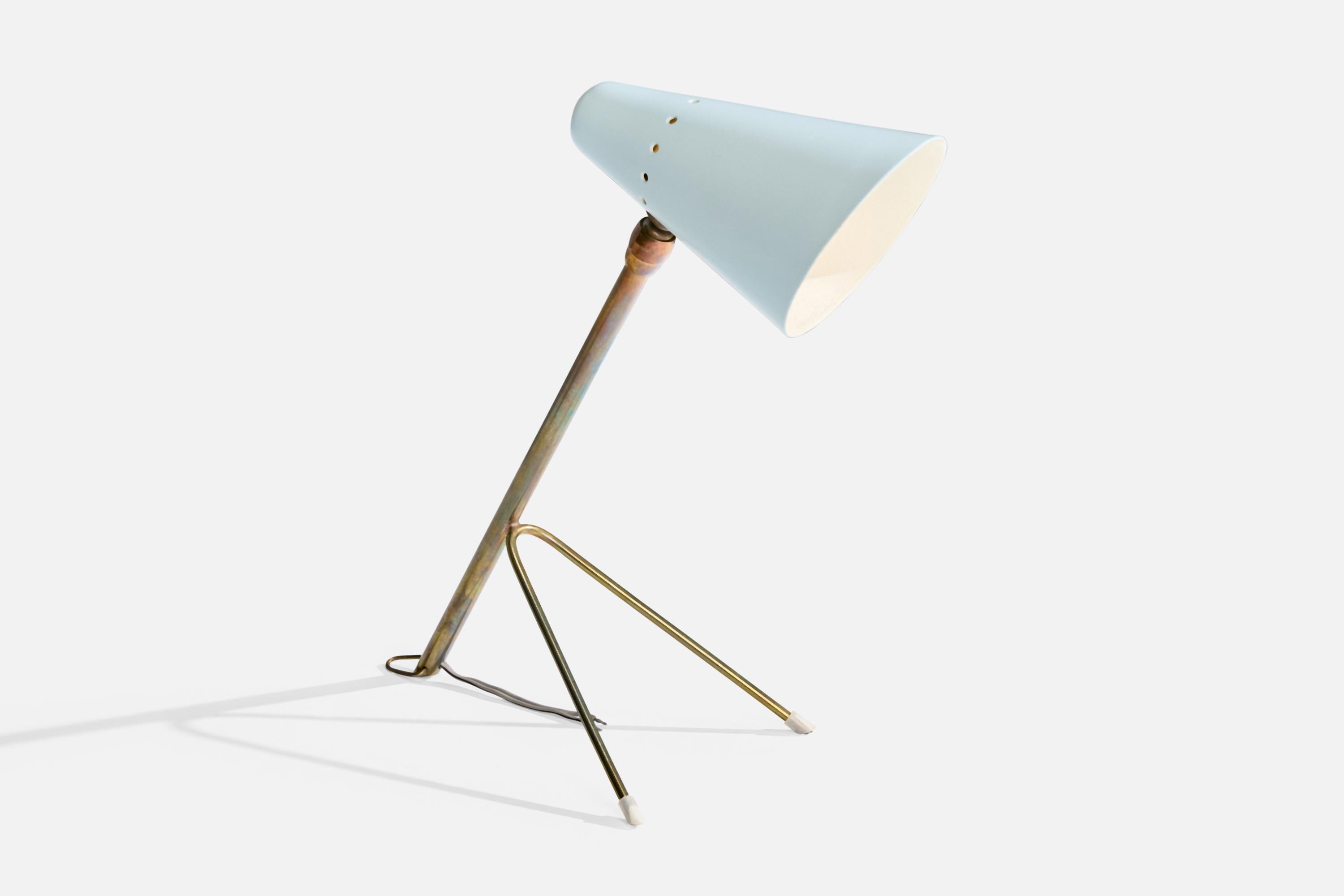 Francese Lampada da tavolo di design francese, ottone, metallo, Francia, anni '50 in vendita