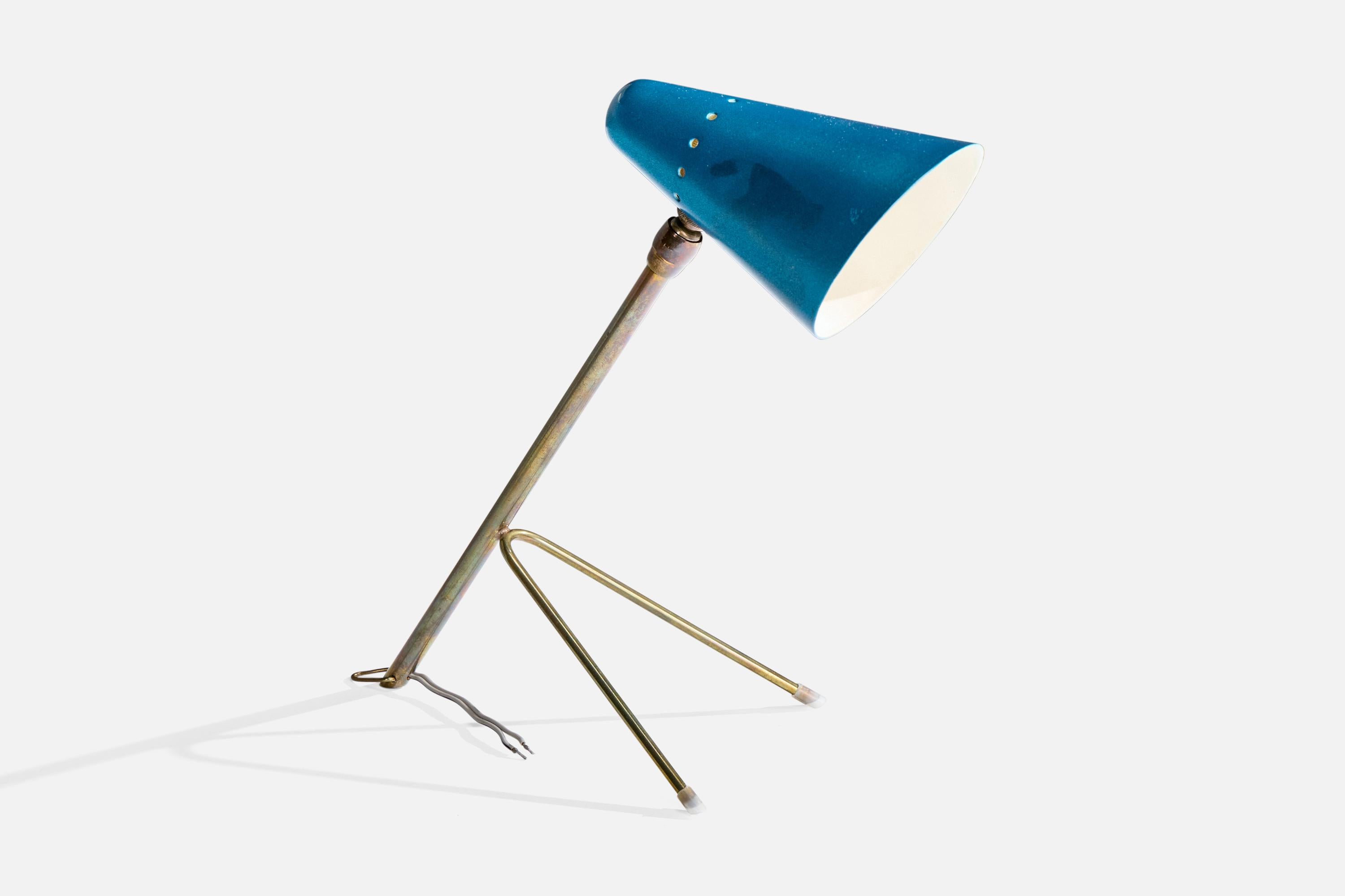 Francese Lampada da tavolo di design francese, ottone, metallo, Francia, anni '50 in vendita