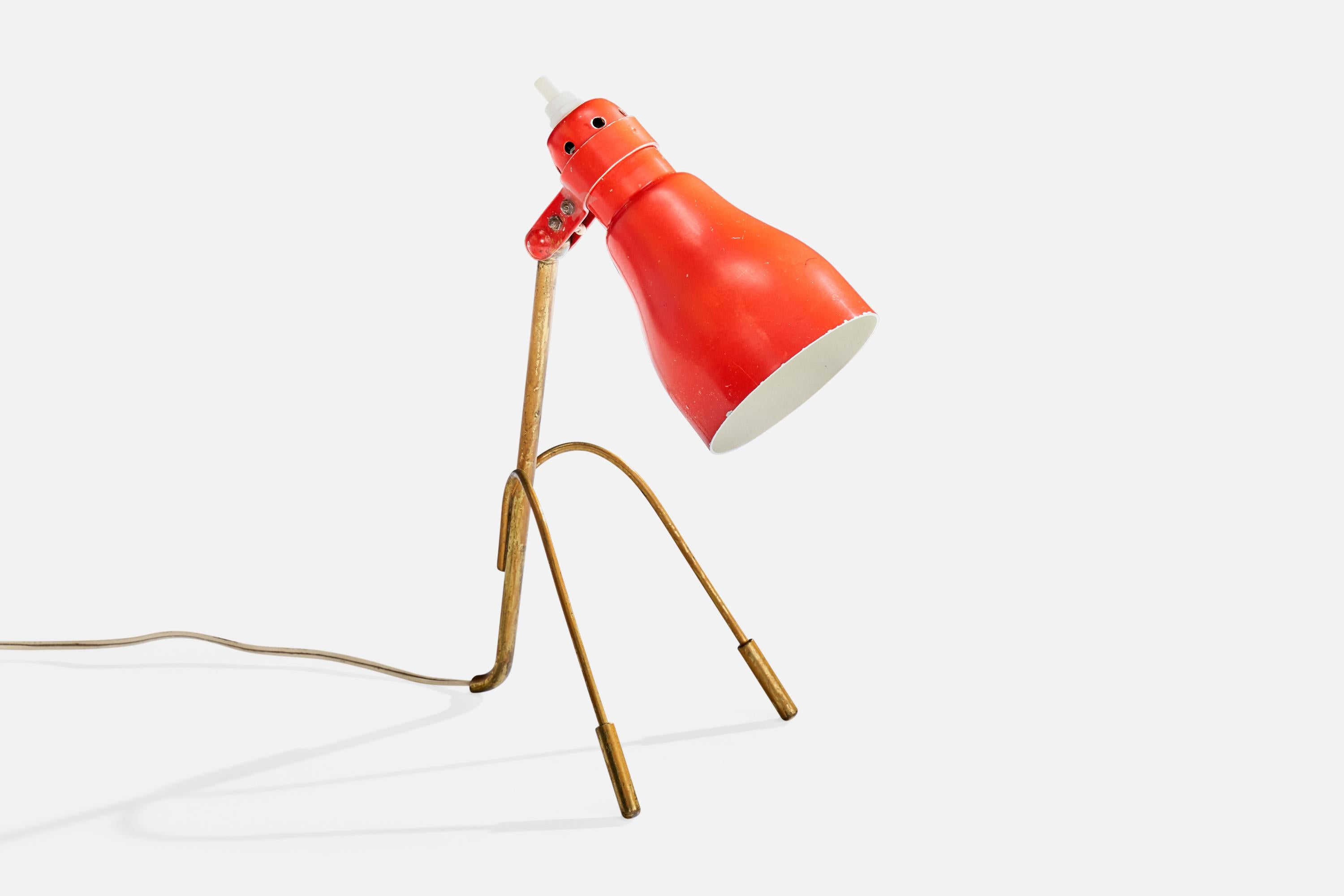Français Lampe de table de designer français, laiton, métal, France, années 1950 en vente