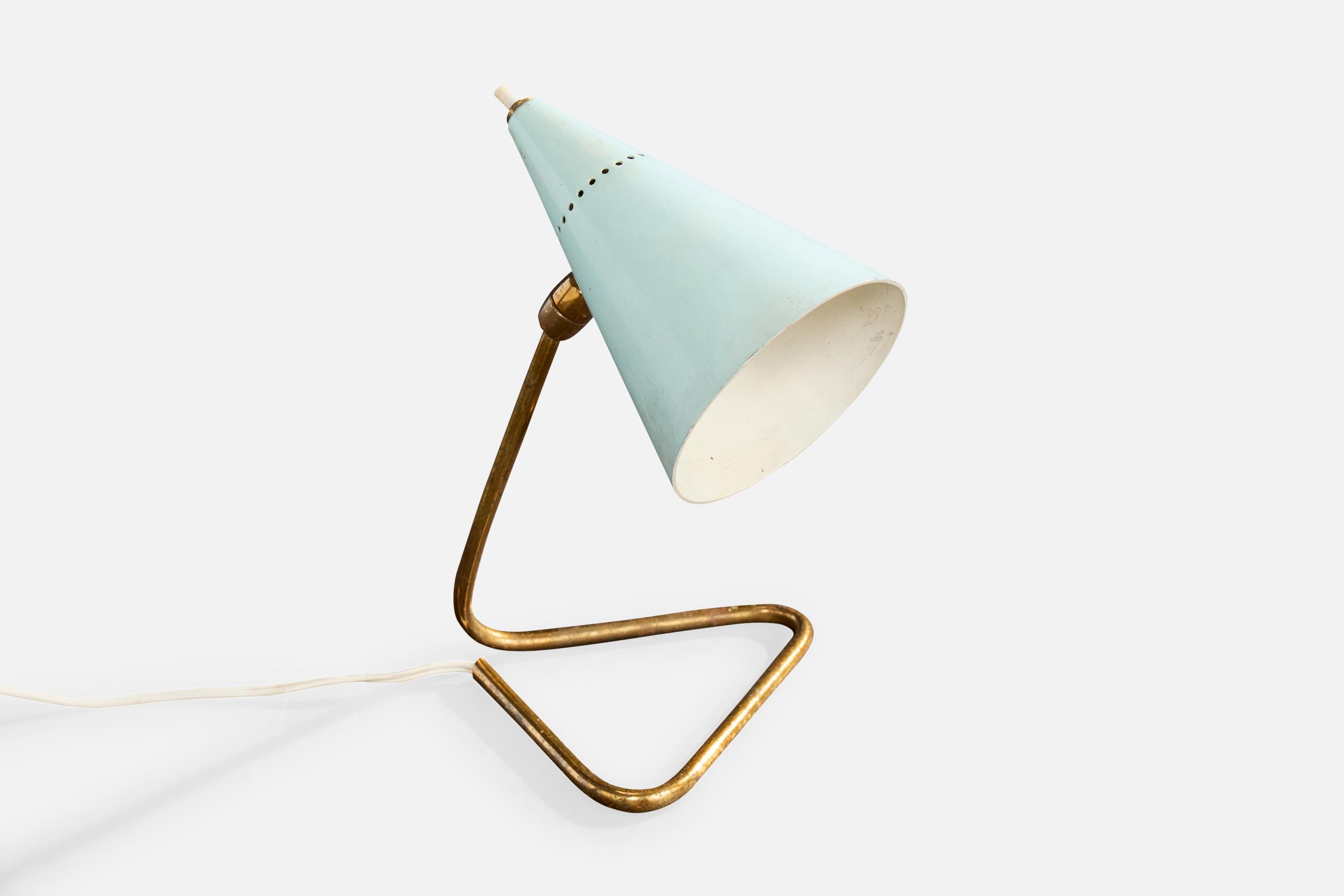 Französische Designerin, Tischlampe, Messing, Metall, Frankreich, 1950er Jahre im Zustand „Relativ gut“ im Angebot in High Point, NC