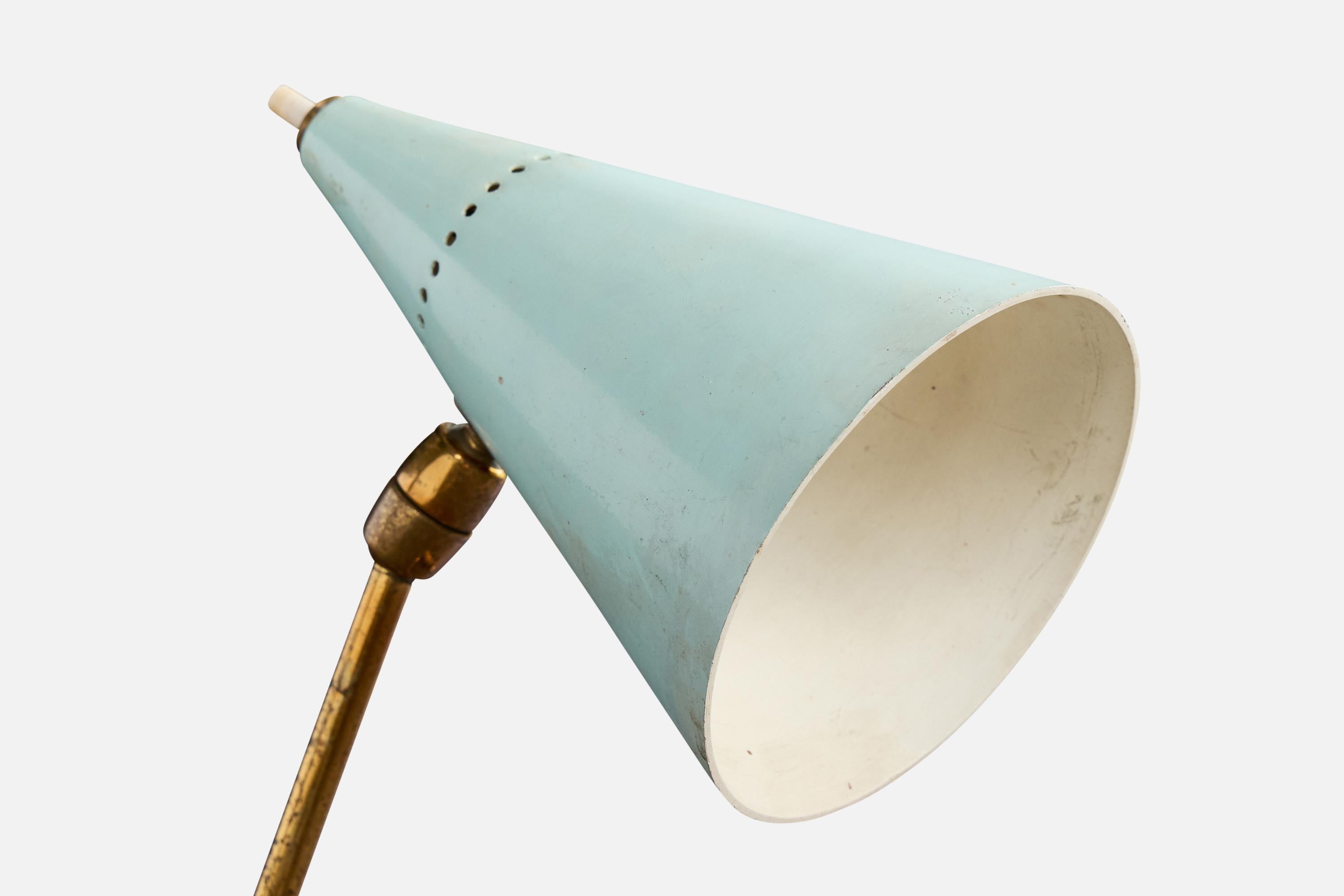 Französische Designerin, Tischlampe, Messing, Metall, Frankreich, 1950er Jahre (Mitte des 20. Jahrhunderts) im Angebot