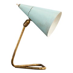 Französische Designerin, Tischlampe, Messing, Metall, Frankreich, 1950er Jahre