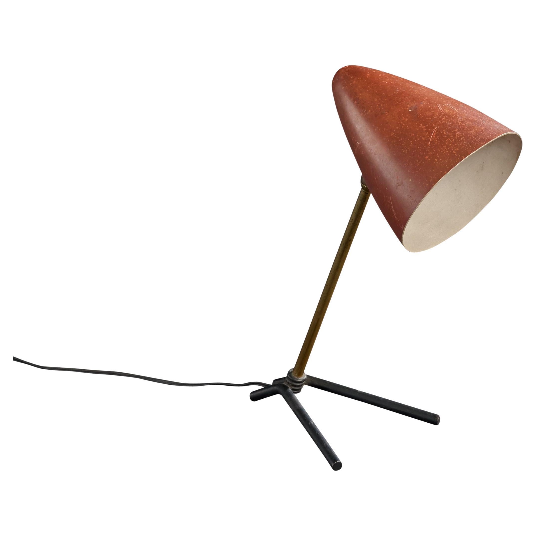 French Designer, Table Lamp, Brass, Metal, France, 1950s