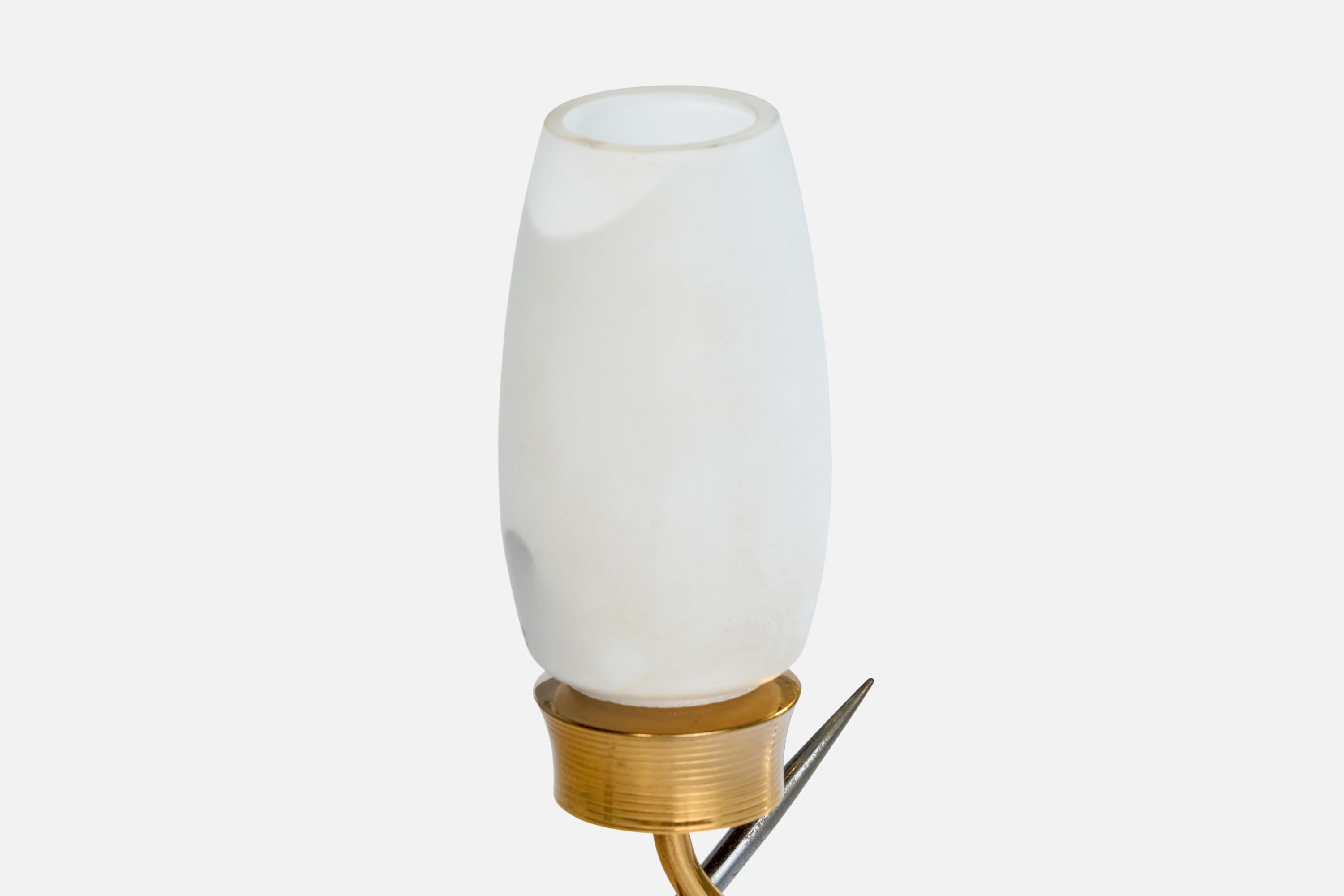 Mid-20th Century French Designer, Table Lamp, Brass, Metal, Glass, France, 1950s