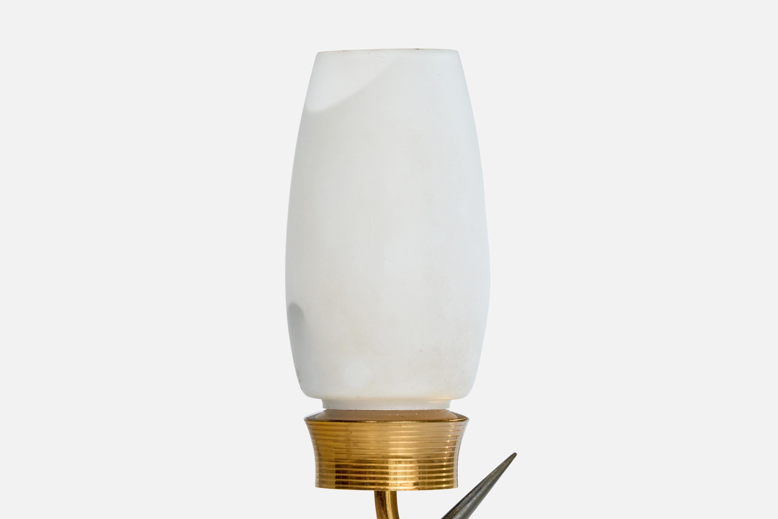 French Designer, Table Lamp, Brass, Metal, Glass, France, 1950s 1