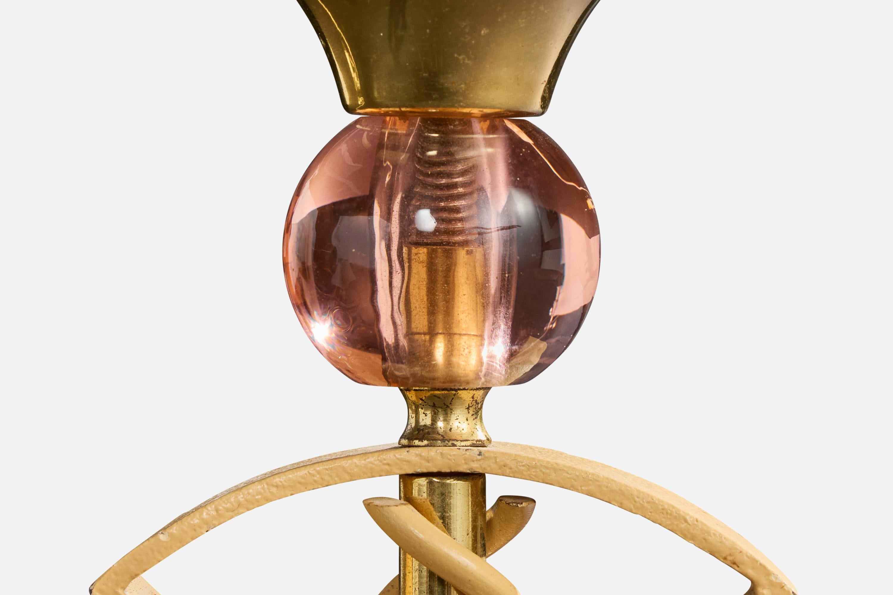 Lampe de table de designer français, laiton, métal, verre, France, années 1950 Bon état - En vente à High Point, NC