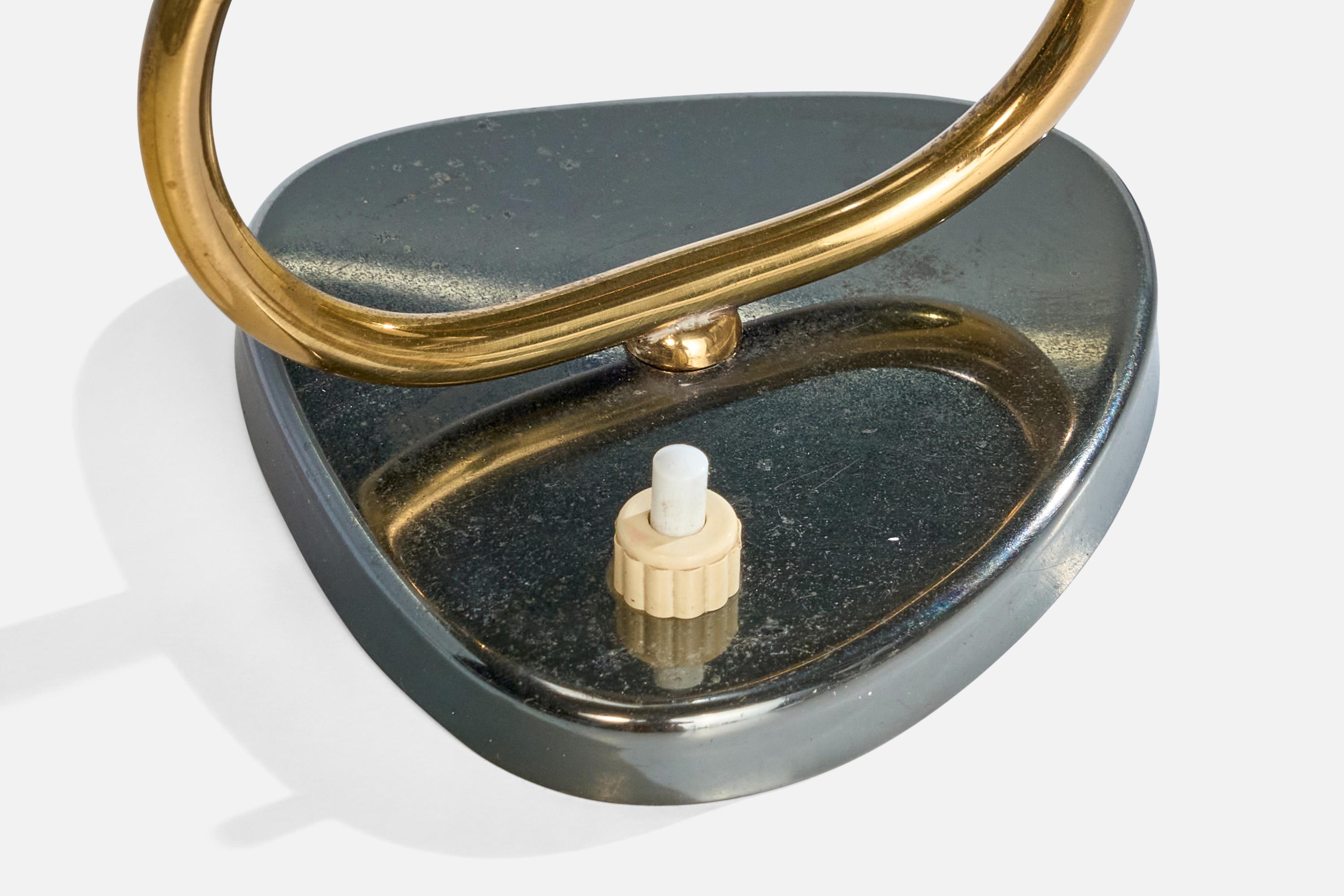 French Designer, Table Lamp, Brass, Metal, Glass, France, 1950s 3