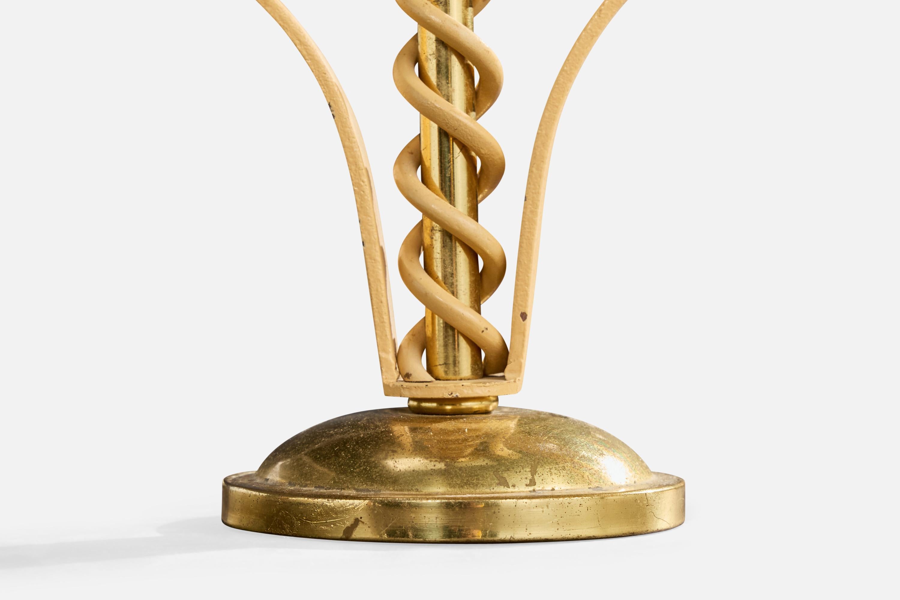 Lampe de table de designer français, laiton, métal, verre, France, années 1950 en vente 1