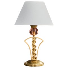 French Designer, Table Lamp, Brass, Metal, Glass, France, 1950s