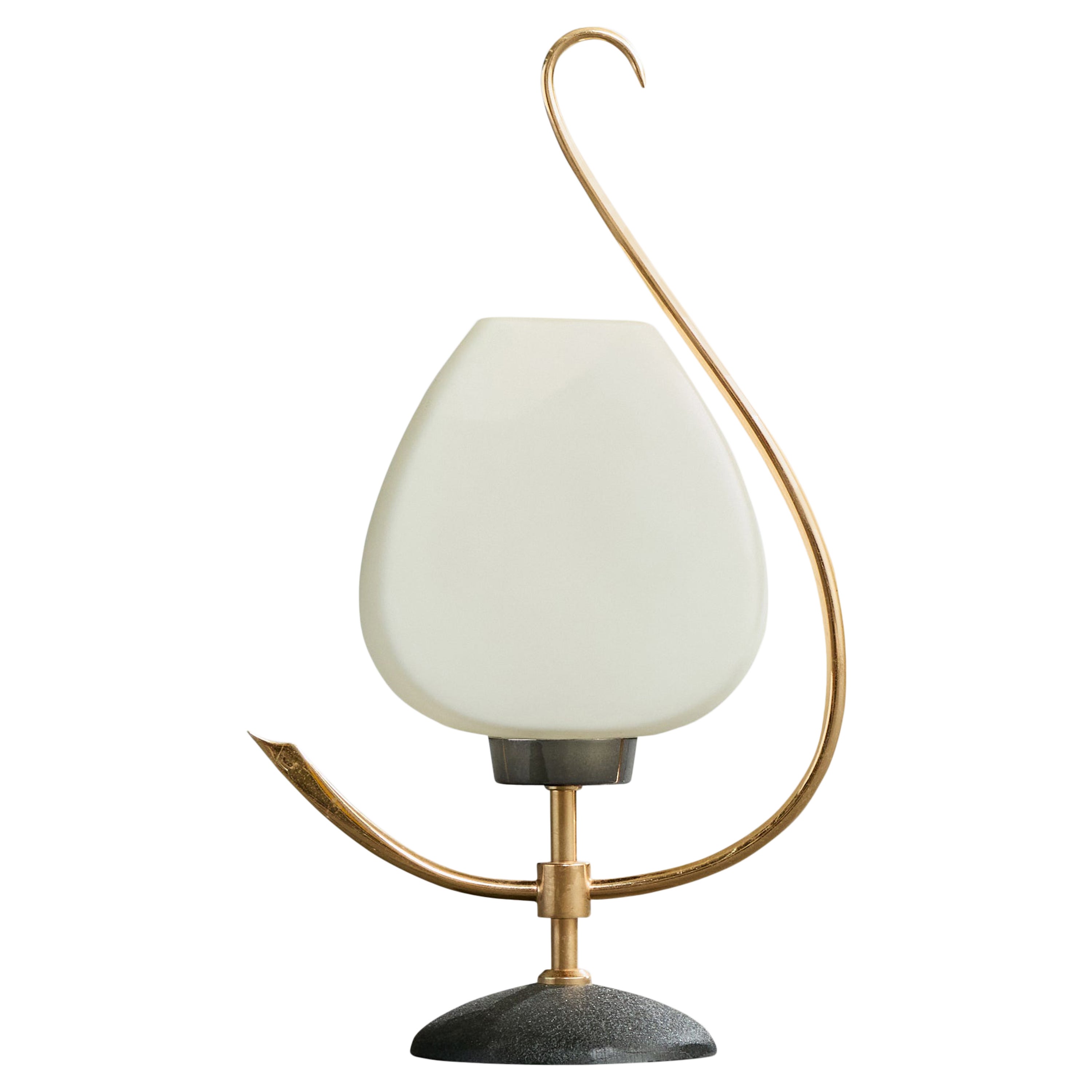 French Designer, Table Lamp, Brass, Metal, Glass, France, 1960s