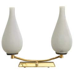 French Designer, Table Lamp, Brass, Metal, Glass, France, 1960s