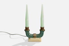 French Designer, Table Lamp, Brass, Metal, Onyx, Glass, France, 1950s