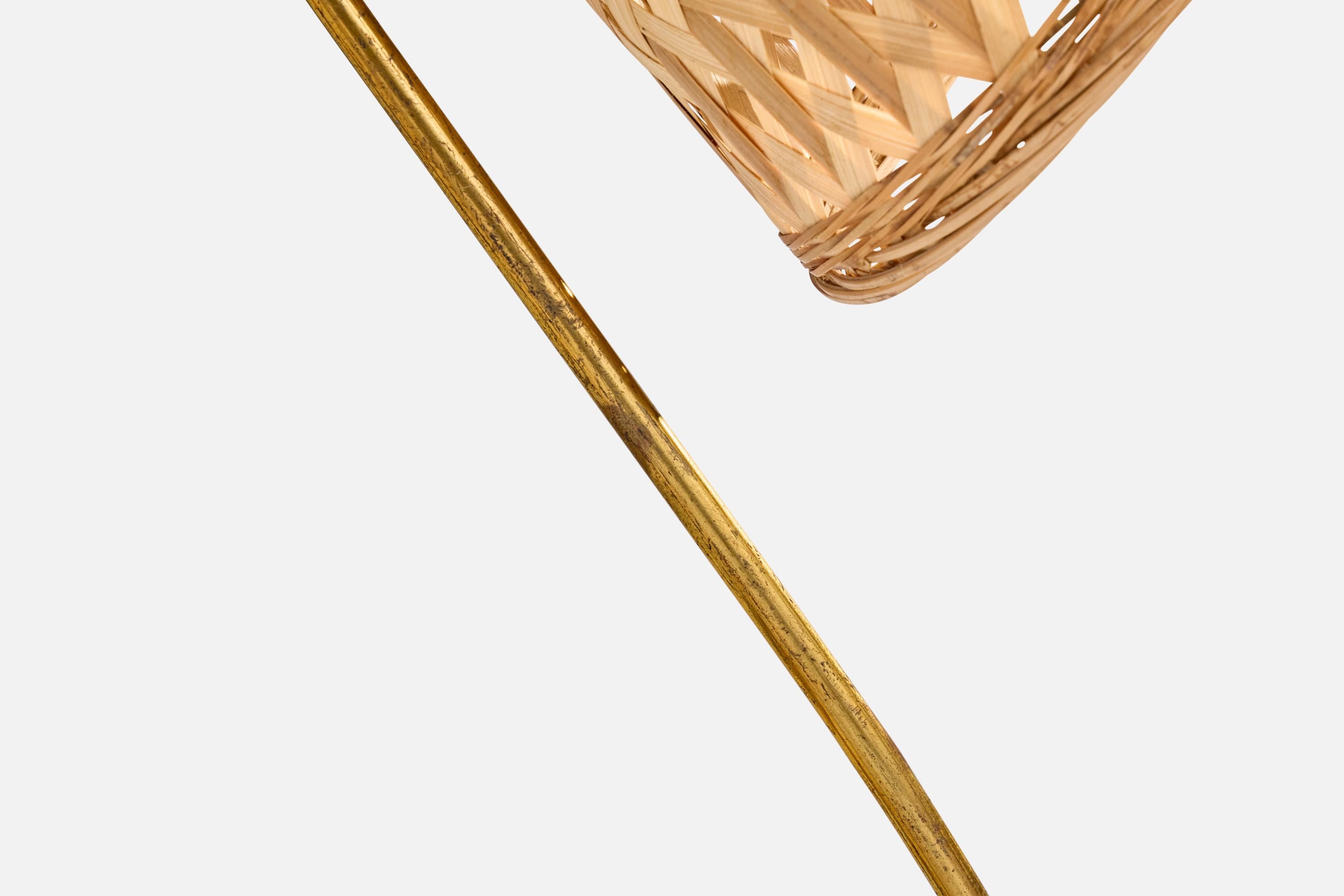 Französischer Designer, Tischlampe, Messing, Rattan, Frankreich, 1950er Jahre im Angebot 1