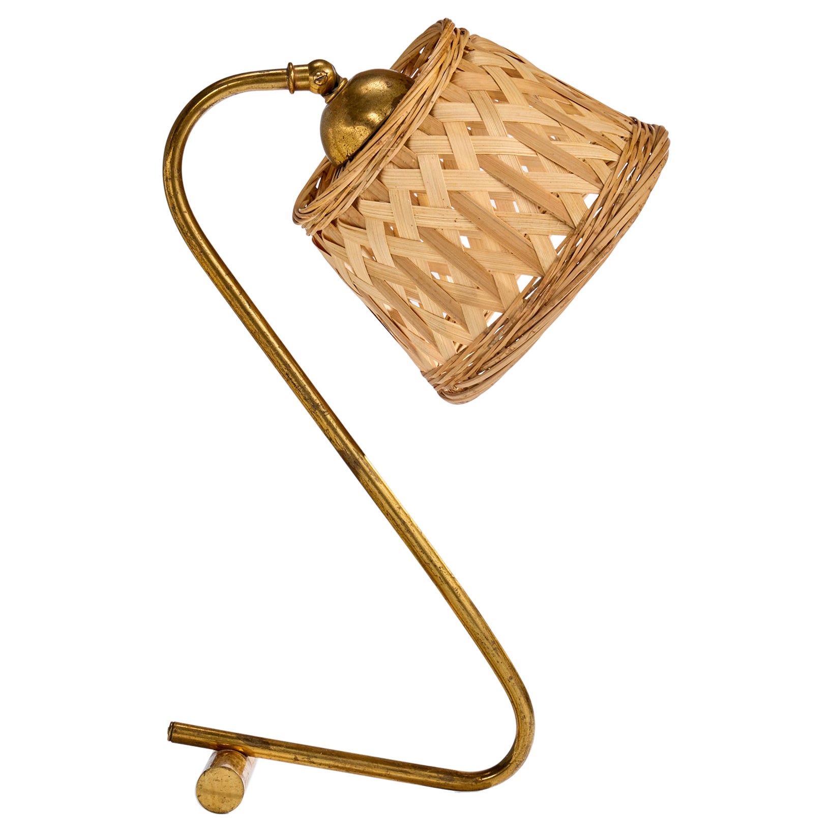 Französischer Designer, Tischlampe, Messing, Rattan, Frankreich, 1950er Jahre im Angebot