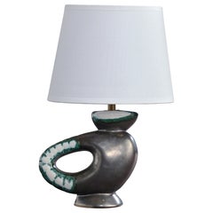 French Designer, Table Lamp, Ceramic, Brass, Fabric, France, 1950s French Designer, Table Lamp, Ceramic, Brass, Fabric, France, 1950s