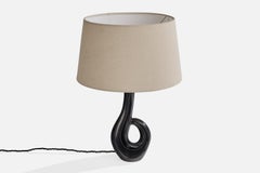 French Designer, Table Lamp, Ceramic, Brass, Fabric, France, 1960s