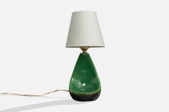 French Designer, Table Lamp, Ceramic, Brass, Fabric, France, 1960s