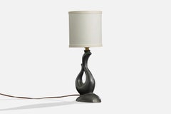 Lampada da tavolo di design francese, ceramica, ottone, tessuto, Francia, anni '1960