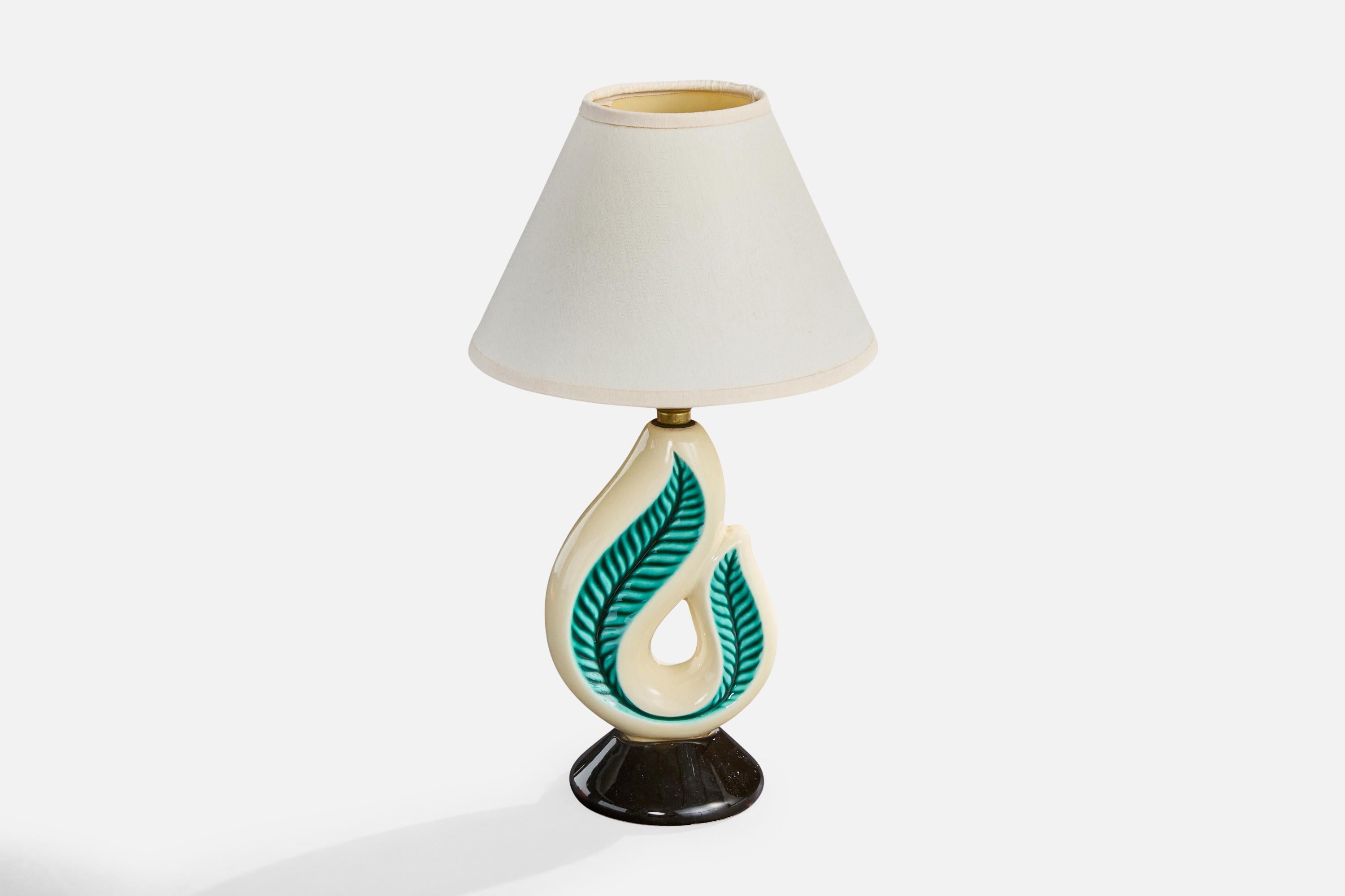 Diseñador francés, Lámpara de mesa, Cerámica, Latón, Tela, Francia, Años 60 Moderno de mediados de siglo en venta