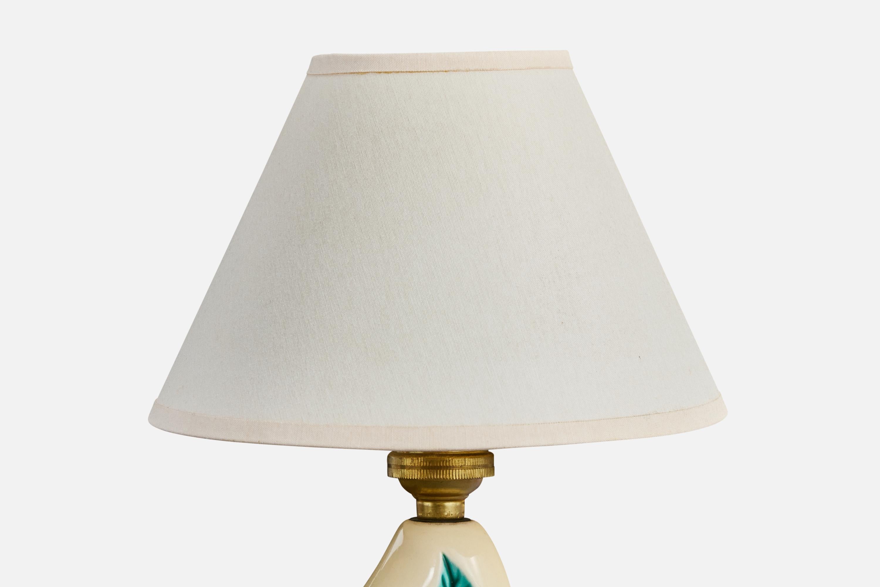 Diseñador francés, Lámpara de mesa, Cerámica, Latón, Tela, Francia, Años 60 Francés en venta