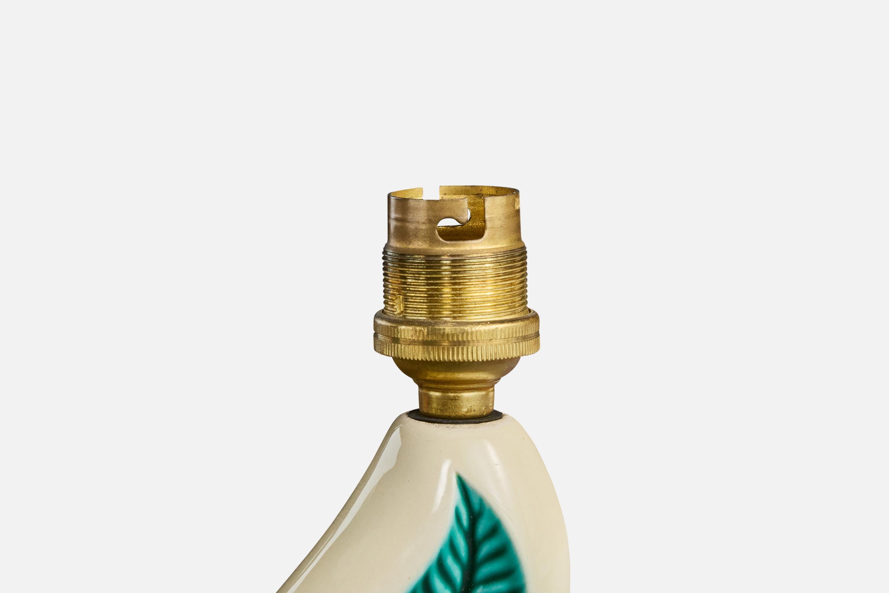 Diseñador francés, Lámpara de mesa, Cerámica, Latón, Tela, Francia, Años 60 en Bueno estado para la venta en High Point, NC