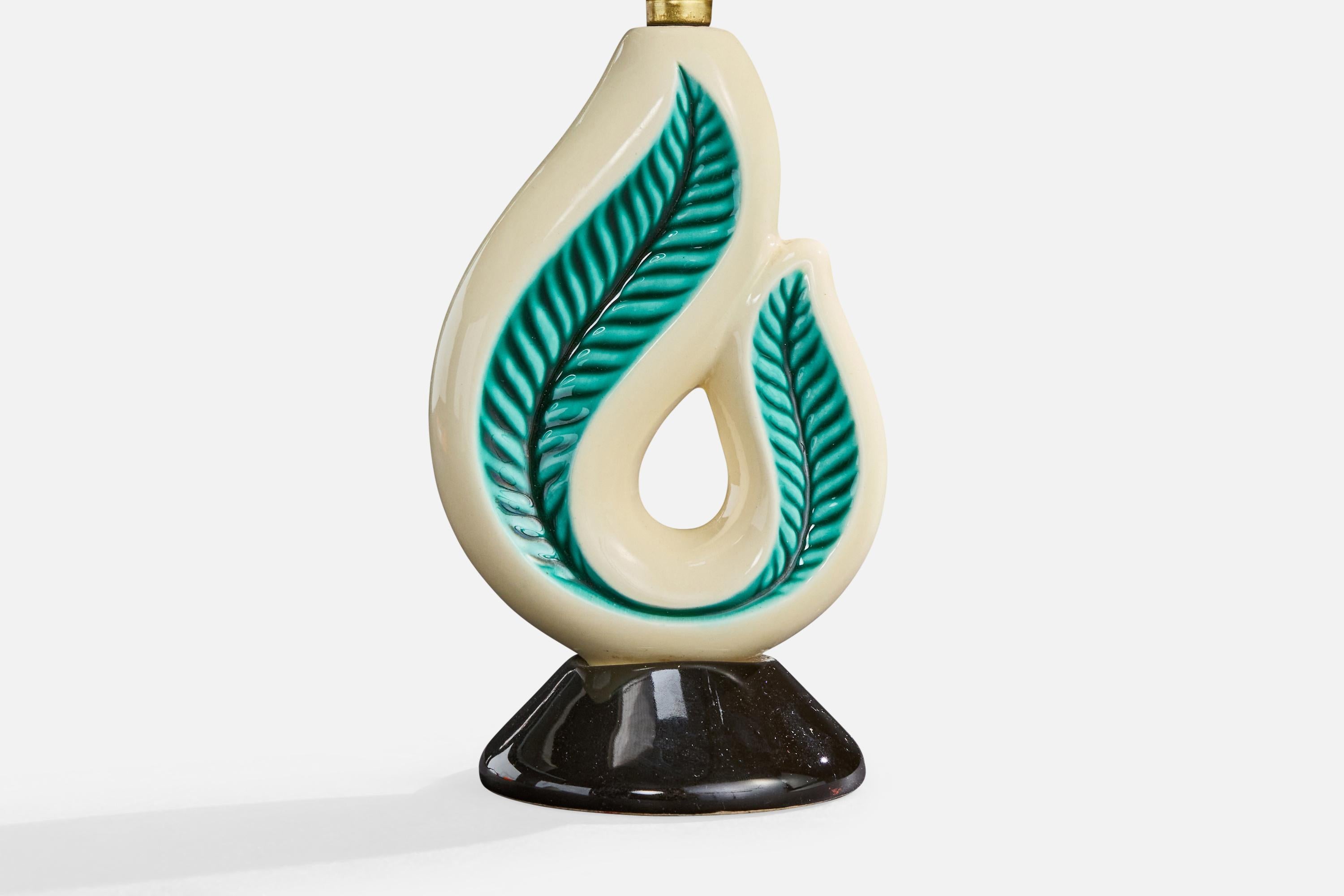 Diseñador francés, Lámpara de mesa, Cerámica, Latón, Tela, Francia, Años 60 mediados del siglo XX en venta