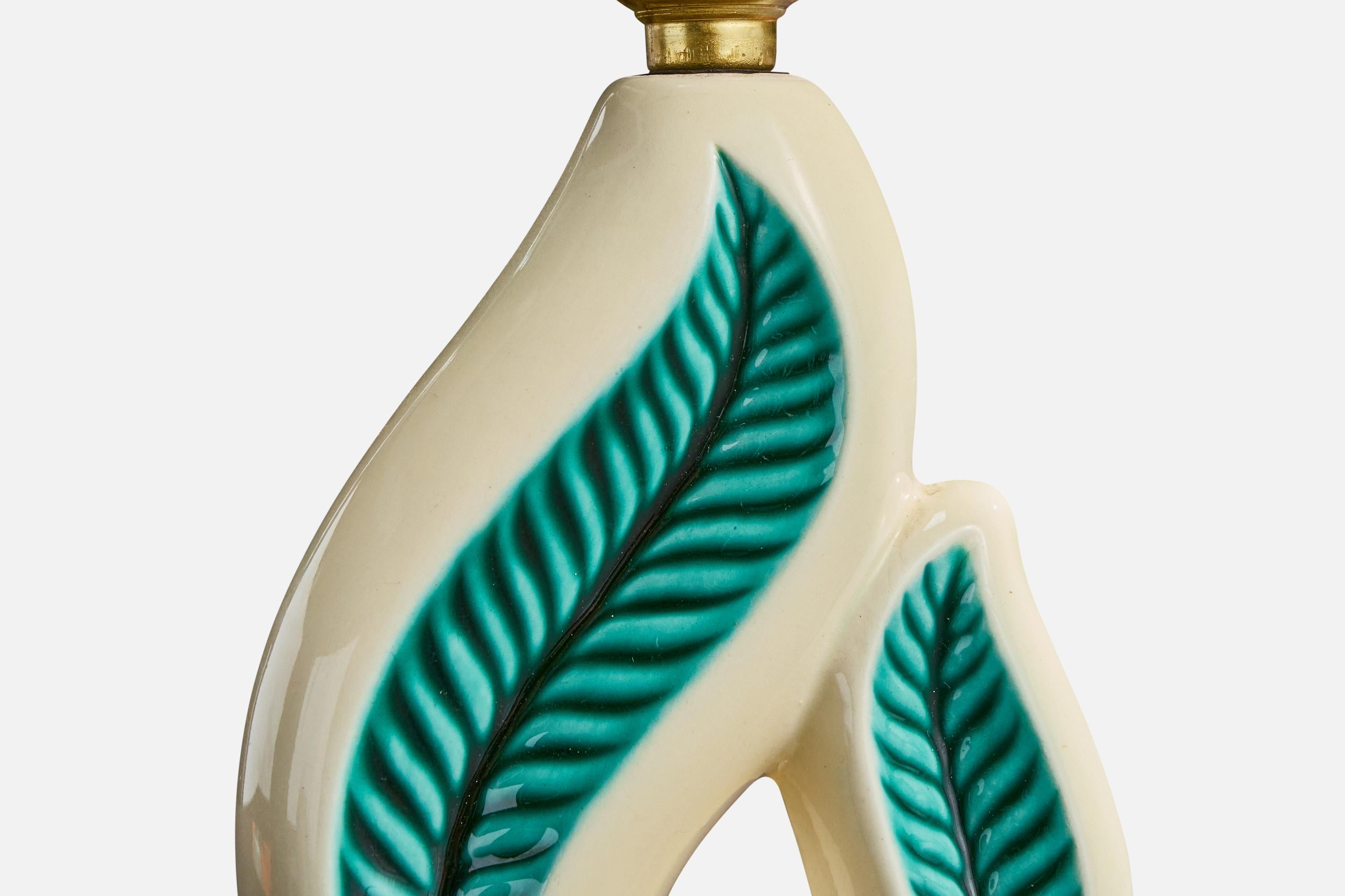 Diseñador francés, Lámpara de mesa, Cerámica, Latón, Tela, Francia, Años 60 en venta 1