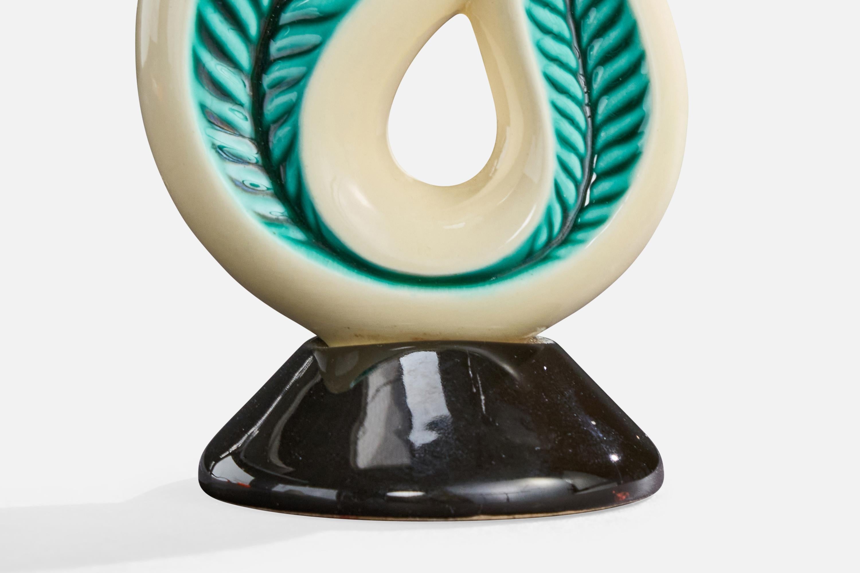 Dise�ñador francés, Lámpara de mesa, Cerámica, Latón, Tela, Francia, Años 60 en venta 2