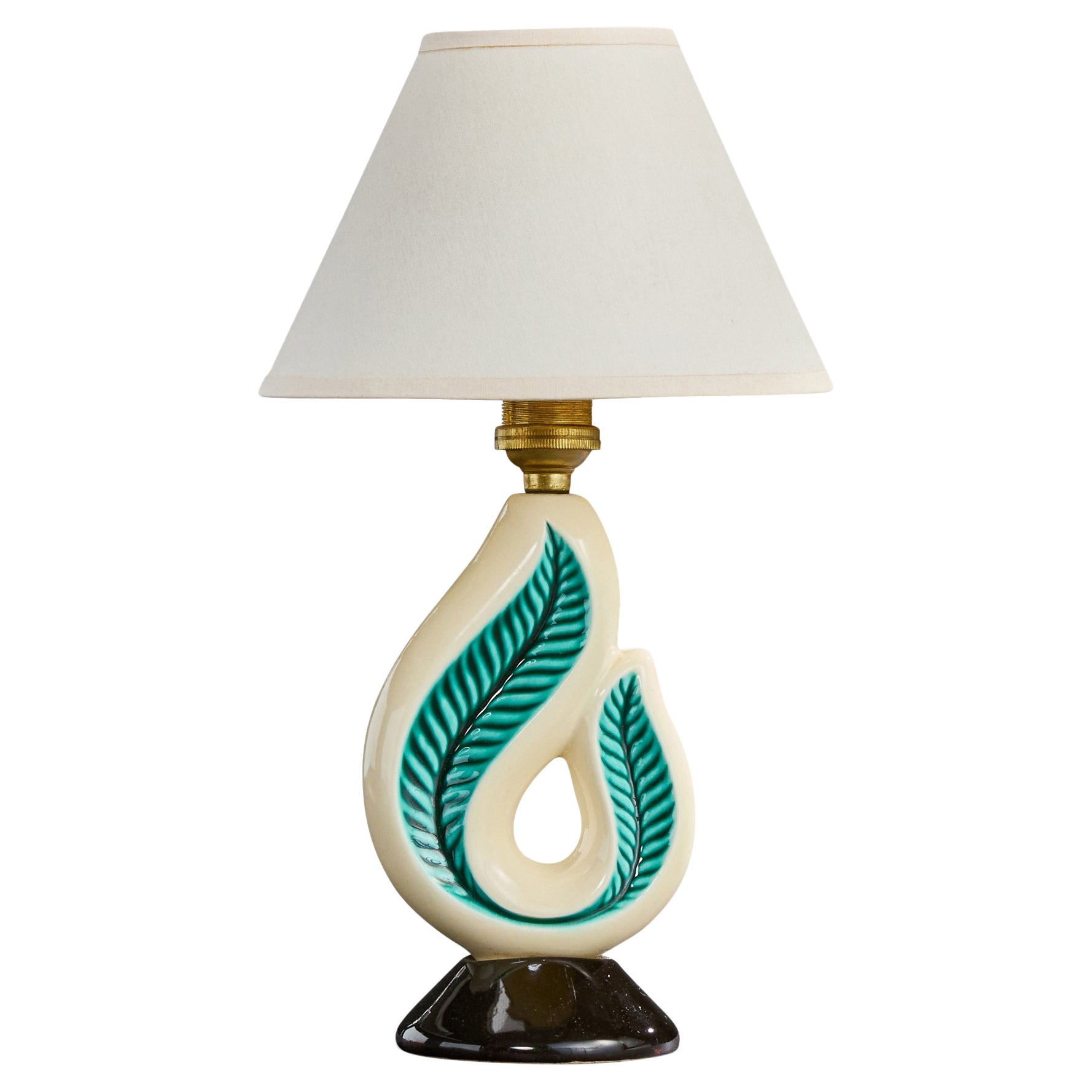 Diseñador francés, Lámpara de mesa, Cerámica, Latón, Tela, Francia, Años 60