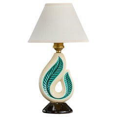 Diseñador francés, Lámpara de mesa, Cerámica, Latón, Tela, Francia, Años 60