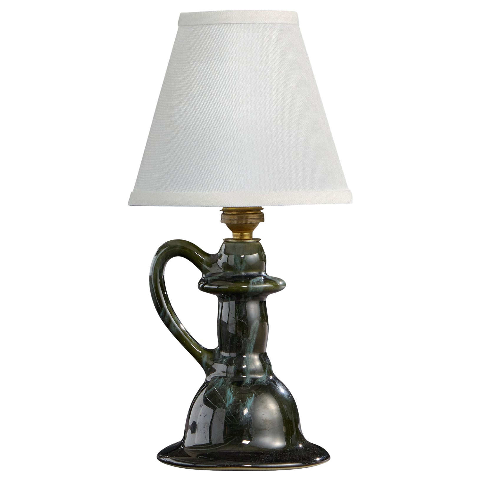 French Designer, Table Lamp, Ceramic, Brass, Fabric, France, 1960s For Sale