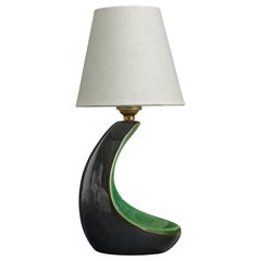 French Designer, Table Lamp, Ceramic, Brass, Fabric, France, 1960s
