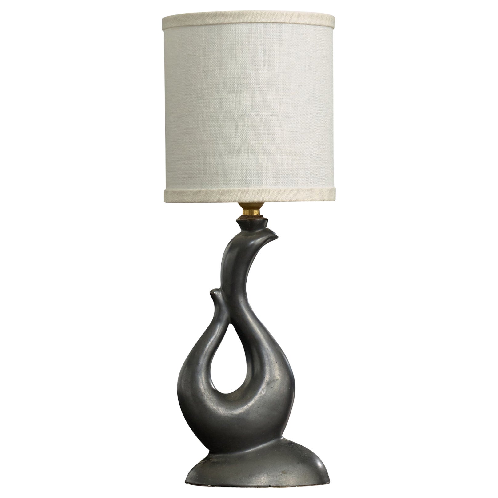 French Designer, Table Lamp, Ceramic, Brass, Fabric, France, 1960s For Sale