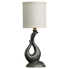 Lampada da tavolo di design francese, ceramica, ottone, tessuto, Francia, anni '1960