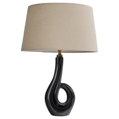 French Designer, Table Lamp, Ceramic, Brass, Fabric, France, 1960s