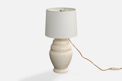 French Designer, Table Lamp, Ceramic, Brass, France, 1940s
