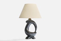 French Designer, Table Lamp, Ceramic, Brass, France, 1950s