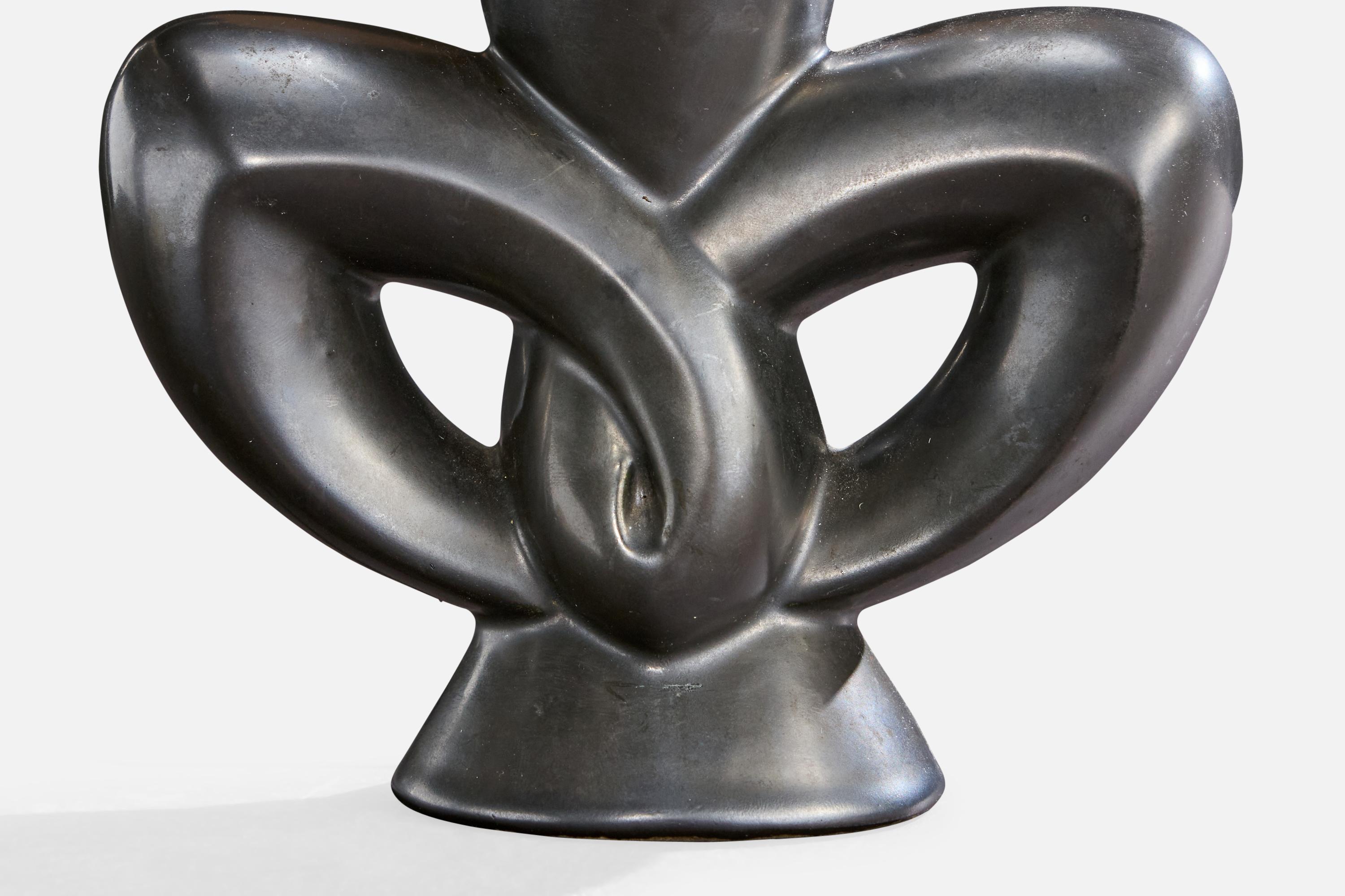 Ottone Lampada da tavolo di design francese, ceramica, ottone, Francia, anni '50 in vendita