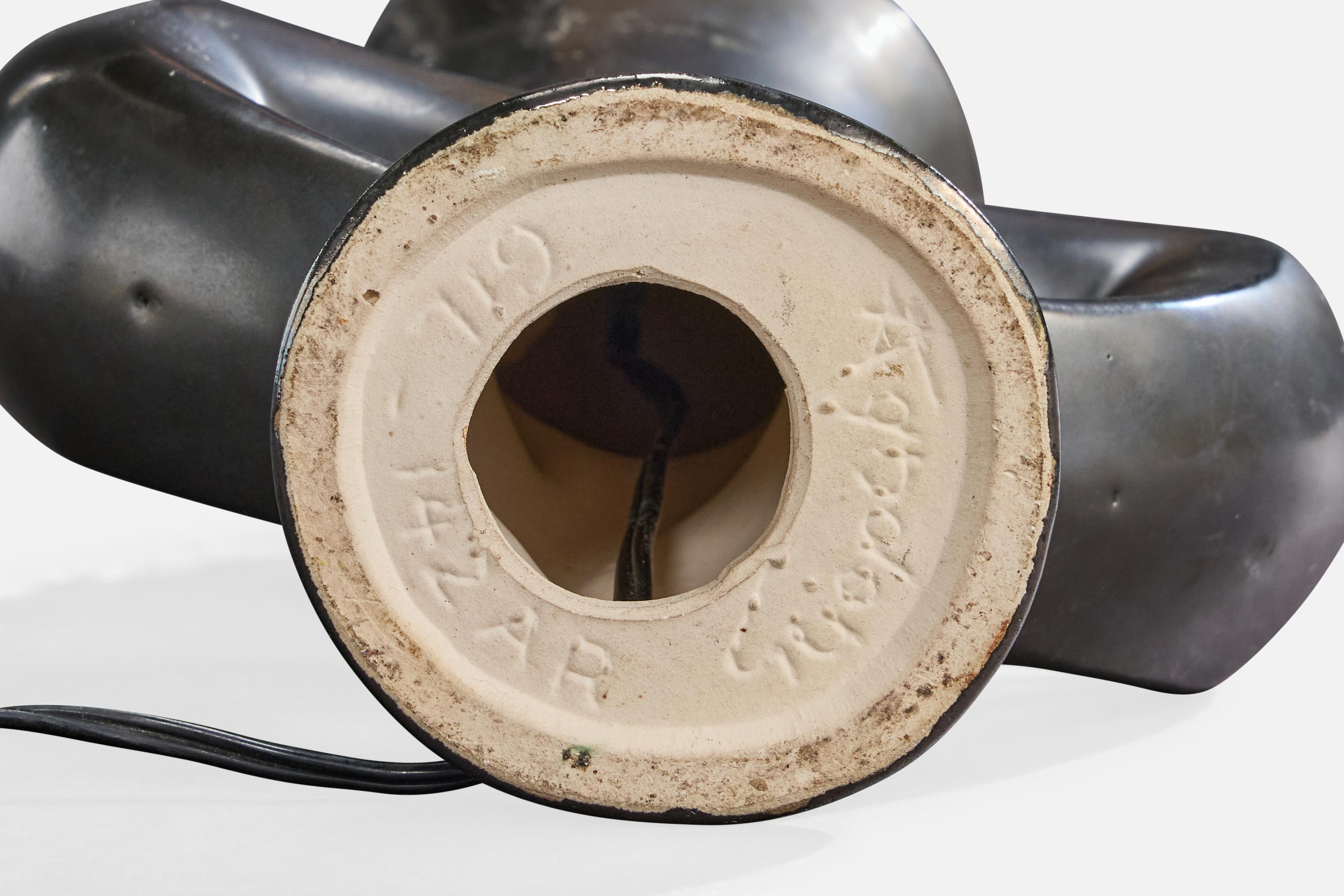 Lampada da tavolo di design francese, ceramica, ottone, Francia, anni '50 in vendita 1