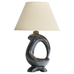 French Designer, Table Lamp, Ceramic, Brass, France, 1950s